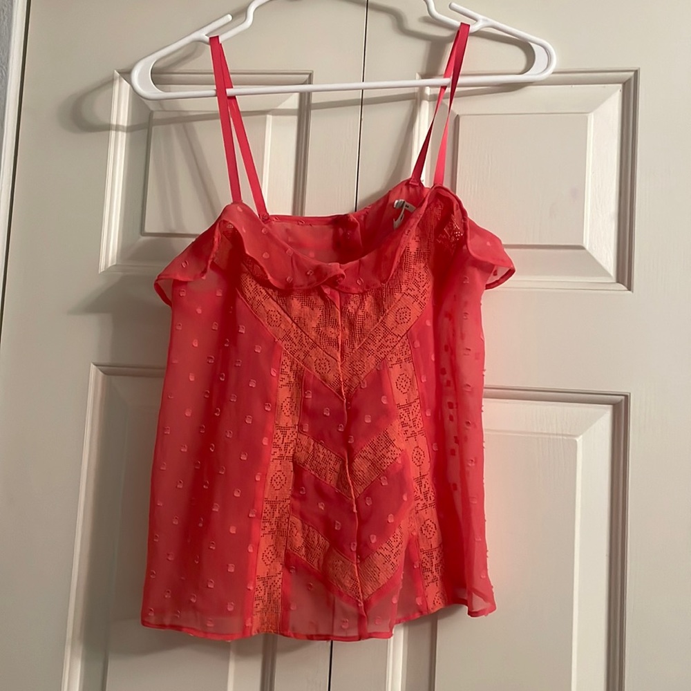 Kimchi Blue Pink Lace Ruffle Sheer Blouse. Women’s Size XL